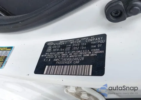 2016 Hyundai Accent Se from USA, damaged, VIN KMHCT5AE4GU248228